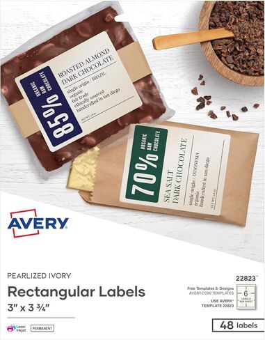 Avery Printable Blank Rectangle Labels, 3" x 3.75", Pearlized Ivory, 48 Customizable Labels (22823) in Saudi Arabia