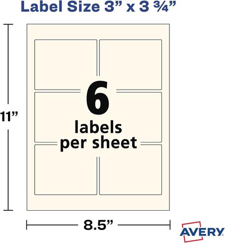Avery Printable Blank Rectangle Labels, 3" x 3.75", Pearlized Ivory, 48 Customizable Labels (22823) in Saudi Arabia