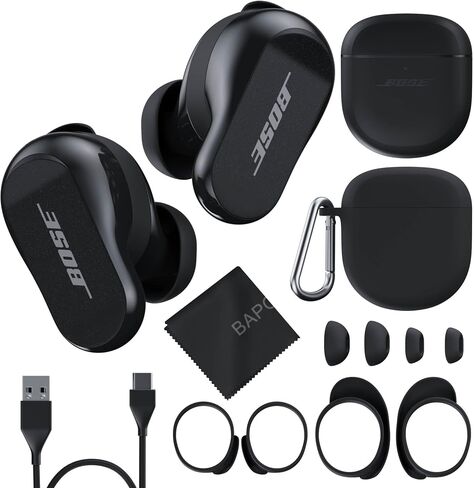 Bose QuietComfort Earbuds II Bundle with Protective Silicone Carrying Case and Cloth - Active Wireless Noise Cancelling in-Ear Bluetooth Headphones with Personalized Sound, Bose Earbuds 2 (Black) in Saudi Arabia