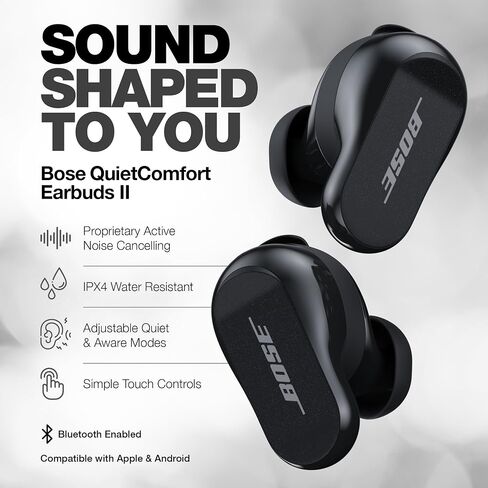 Bose QuietComfort Earbuds II Bundle with Protective Silicone Carrying Case and Cloth - Active Wireless Noise Cancelling in-Ear Bluetooth Headphones with Personalized Sound, Bose Earbuds 2 (Black) in Saudi Arabia