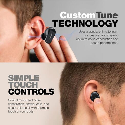 Bose QuietComfort Earbuds II Bundle with Protective Silicone Carrying Case and Cloth - Active Wireless Noise Cancelling in-Ear Bluetooth Headphones with Personalized Sound, Bose Earbuds 2 (Black) in Saudi Arabia
