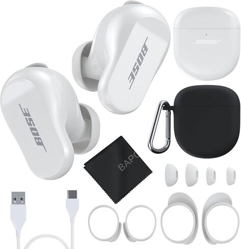 Bose QuietComfort Earbuds II Bundle with Protective Silicone Carrying Case and Cloth - Active Wireless Noise Cancelling in-Ear Bluetooth Headphones with Personalized Sound, Bose Earbuds 2 (Black) in Saudi Arabia