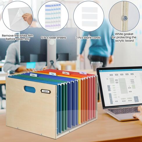 منظم صندوق الملفات الأكريليك، صندوق منظم مجلد الملفات المعلق، صناديق تخزين صندوق حفظ الملفات للمستندات، خزانة ملفات بحجم الحروف مع 5 قطع من أوراق الملصقات، 3 قطع بطاقات فارغة in Kuwait