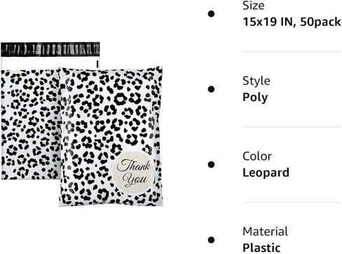 50 حزمة من حقيبة الشحن بولي ميلرز ليوبارد مع إغلاق ذاتي، حقائب بريدية كبيرة للأعمال الصغيرة - مظاريف شحن للملابس (15 × 19 بوصة، 50 حزمة، ليوبارد) in Kuwait