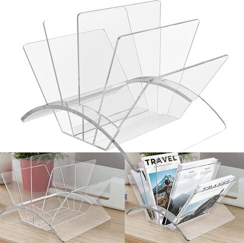رف مجلة أكريليك شفاف كريستالي من الأكريليك المكتبي حامل مجلات سطح المكتب حامل عرض حامل ملفات المستندات منظم تخزين الرف للكتب والمجلات والمنشورات والمجلدات والأظرف in Kuwait