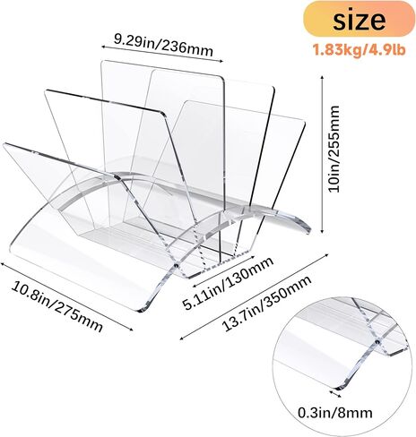 رف مجلة أكريليك شفاف كريستالي من الأكريليك المكتبي حامل مجلات سطح المكتب حامل عرض حامل ملفات المستندات منظم تخزين الرف للكتب والمجلات والمنشورات والمجلدات والأظرف in Kuwait