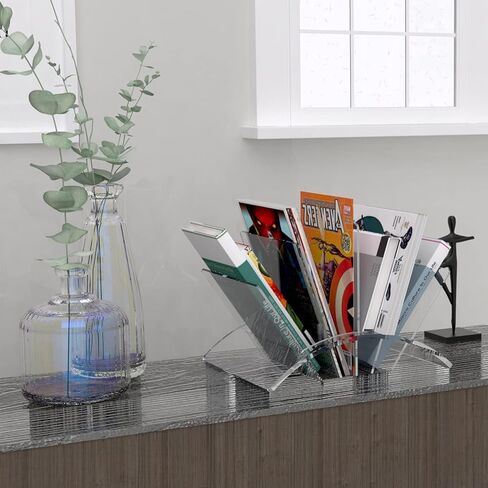 رف مجلة أكريليك شفاف كريستالي من الأكريليك المكتبي حامل مجلات سطح المكتب حامل عرض حامل ملفات المستندات منظم تخزين الرف للكتب والمجلات والمنشورات والمجلدات والأظرف in Kuwait