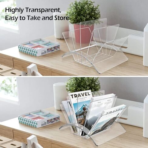 رف مجلة أكريليك شفاف كريستالي من الأكريليك المكتبي حامل مجلات سطح المكتب حامل عرض حامل ملفات المستندات منظم تخزين الرف للكتب والمجلات والمنشورات والمجلدات والأظرف in Kuwait