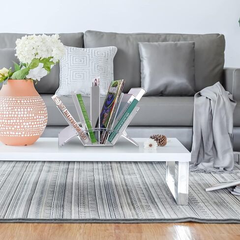 رف مجلة أكريليك شفاف كريستالي من الأكريليك المكتبي حامل مجلات سطح المكتب حامل عرض حامل ملفات المستندات منظم تخزين الرف للكتب والمجلات والمنشورات والمجلدات والأظرف in Kuwait