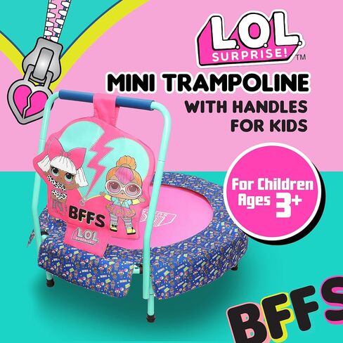 مفاجأة كبيرة! ترامبولين صغير من OMG Dolls، ترامبولين للأطفال في الأماكن المغلقة من BFFs للأطفال الصغار بمقبض، يتميز بنيون Q.T وDiva، أزرق مخضر in Saudi Arabia