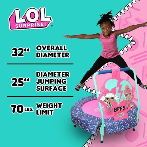 مفاجأة كبيرة! ترامبولين صغير من OMG Dolls، ترامبولين للأطفال في الأماكن المغلقة من BFFs للأطفال الصغار بمقبض، يتميز بنيون Q.T وDiva، أزرق مخضر in Saudi Arabia