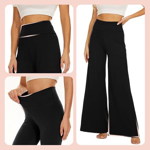Yoga Pants Women, Wide Leg Black High Waisted Lounge Palazzo Casual Pants in Saudi Arabia