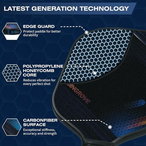 Mangrove Pickleball Paddles Set of 2, True Graphite Pickleball Paddle Set with 4 Ourdoor/Indoor Pickleball Balls & Carry Bag, Polypropylene Honeycomb Core, 4.25In Grip, Lightweight Pickleball Racket in Kuwait