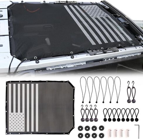 Sunshade Top Cover for Ford Bronco 2-Door,Bikini Mesh Sun Shade Soft and Hard Top Sunroof for Ford Bronco 2021 2022 2023 Accessories,Blocks UV,Wind,Noise,America Flag in Saudi Arabia