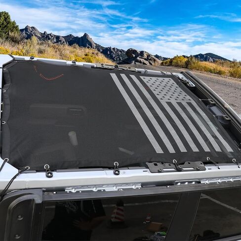 Sunshade Top Cover for Ford Bronco 2-Door,Bikini Mesh Sun Shade Soft and Hard Top Sunroof for Ford Bronco 2021 2022 2023 Accessories,Blocks UV,Wind,Noise,America Flag in Saudi Arabia