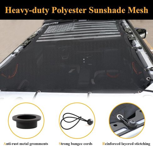 Sunshade Top Cover for Ford Bronco 2-Door,Bikini Mesh Sun Shade Soft and Hard Top Sunroof for Ford Bronco 2021 2022 2023 Accessories,Blocks UV,Wind,Noise,America Flag in Saudi Arabia