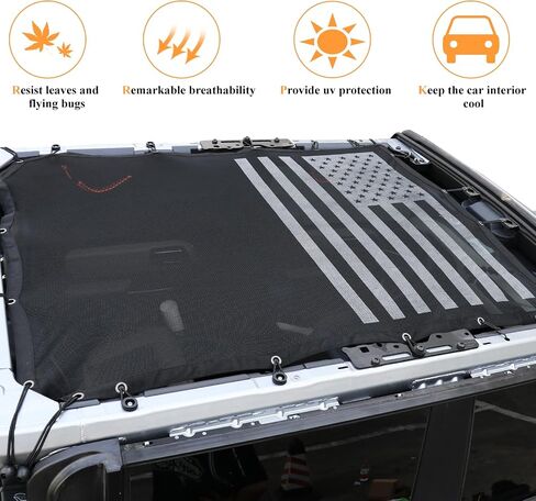 Sunshade Top Cover for Ford Bronco 2-Door,Bikini Mesh Sun Shade Soft and Hard Top Sunroof for Ford Bronco 2021 2022 2023 Accessories,Blocks UV,Wind,Noise,America Flag in Saudi Arabia