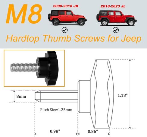 Hardtop Bolts Screws, Hardtop Screws for Jeep, Hardtop Quick Removal Bolts Compatible with Jeep Wrangler TJ JK&JL,6 PCS in Kuwait