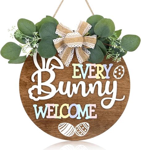 علامة الباب الأمامي لعيد الفصح السعيد ثلاثية الأبعاد، علامة خشبية للترحيب بكل أرنب، (11.4 بوصة × 11.4 بوصة جاهزة للتعليق) زينة أقواس عيد الفصح، ديكور أكاليل أرنب عيد الفصح الجميلة للشرفة، الفناء، الحديقة، داخلي، خارجي in Kuwait