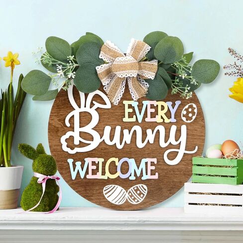 علامة الباب الأمامي لعيد الفصح السعيد ثلاثية الأبعاد، علامة خشبية للترحيب بكل أرنب، (11.4 بوصة × 11.4 بوصة جاهزة للتعليق) زينة أقواس عيد الفصح، ديكور أكاليل أرنب عيد الفصح الجميلة للشرفة، الفناء، الحديقة، داخلي، خارجي in Kuwait