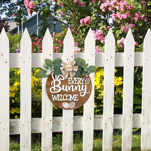 علامة الباب الأمامي لعيد الفصح السعيد ثلاثية الأبعاد، علامة خشبية للترحيب بكل أرنب، (11.4 بوصة × 11.4 بوصة جاهزة للتعليق) زينة أقواس عيد الفصح، ديكور أكاليل أرنب عيد الفصح الجميلة للشرفة، الفناء، الحديقة، داخلي، خارجي in Kuwait