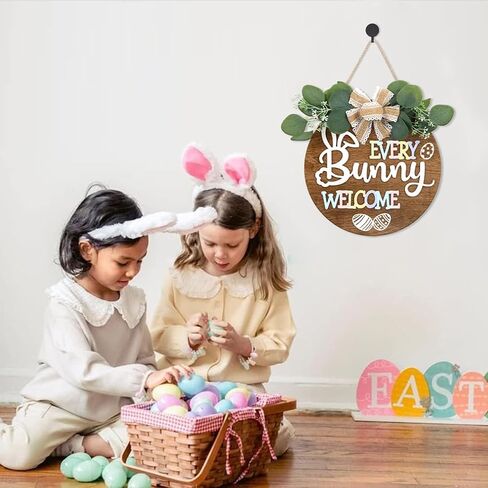 علامة الباب الأمامي لعيد الفصح السعيد ثلاثية الأبعاد، علامة خشبية للترحيب بكل أرنب، (11.4 بوصة × 11.4 بوصة جاهزة للتعليق) زينة أقواس عيد الفصح، ديكور أكاليل أرنب عيد الفصح الجميلة للشرفة، الفناء، الحديقة، داخلي، خارجي in Kuwait