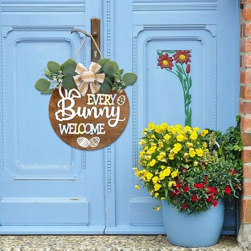 علامة الباب الأمامي لعيد الفصح السعيد ثلاثية الأبعاد، علامة خشبية للترحيب بكل أرنب، (11.4 بوصة × 11.4 بوصة جاهزة للتعليق) زينة أقواس عيد الفصح، ديكور أكاليل أرنب عيد الفصح الجميلة للشرفة، الفناء، الحديقة، داخلي، خارجي in Kuwait