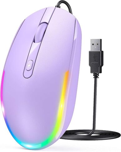 seenda Wired Mouse, RGB Backlit 1600 DPI Corded Mouse for Laptop/PC, Purple | Plug-and-play with quiet clicks and optical tracking for laptop, PC, Chromebook, desktop, office, school, and home in Kuwait