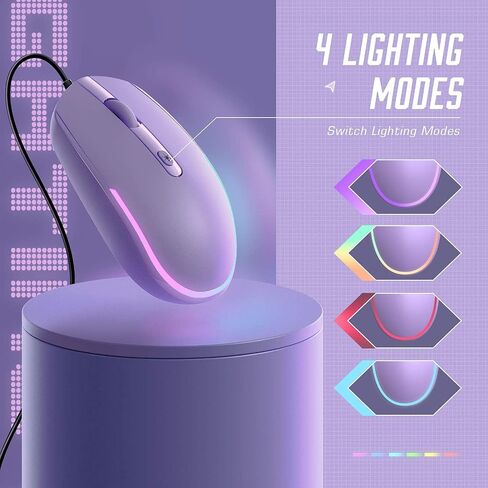 seenda Wired Mouse, RGB Backlit 1600 DPI Corded Mouse for Laptop/PC, Purple | Plug-and-play with quiet clicks and optical tracking for laptop, PC, Chromebook, desktop, office, school, and home in Kuwait