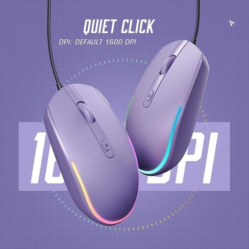 seenda Wired Mouse, RGB Backlit 1600 DPI Corded Mouse for Laptop/PC, Purple | Plug-and-play with quiet clicks and optical tracking for laptop, PC, Chromebook, desktop, office, school, and home in Kuwait