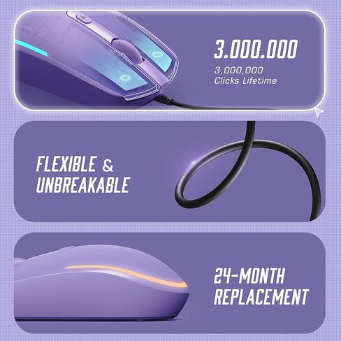 seenda Wired Mouse, RGB Backlit 1600 DPI Corded Mouse for Laptop/PC, Purple | Plug-and-play with quiet clicks and optical tracking for laptop, PC, Chromebook, desktop, office, school, and home in Kuwait