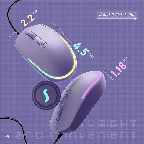 seenda Wired Mouse, RGB Backlit 1600 DPI Corded Mouse for Laptop/PC, Purple | Plug-and-play with quiet clicks and optical tracking for laptop, PC, Chromebook, desktop, office, school, and home in Kuwait