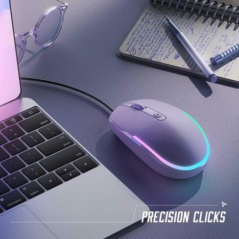 seenda Wired Mouse, RGB Backlit 1600 DPI Corded Mouse for Laptop/PC, Purple | Plug-and-play with quiet clicks and optical tracking for laptop, PC, Chromebook, desktop, office, school, and home in Kuwait