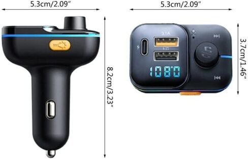 جهاز إرسال FM بلوتوث للسيارة، محول سيارة بلوتوث مع شاحن سيارة USB مزدوج ونوع C، مشغل MP3 يدعم بطاقة TF وقرص USB، مكالمات بدون استخدام اليدين، 7 ألوان بإضاءة خلفية LED - أسود in Kuwait