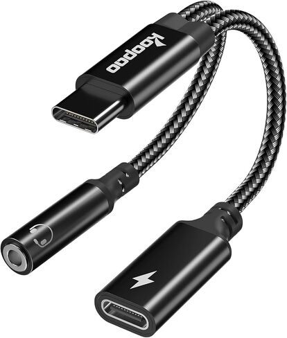 KOOPAO USB C to 3.5mm Headphone Charger Adapter, 2 in 1 Type C 3.0 Aux Audio Jack DAC Quick 60W PD Fast Charging Cable Compatible for Samsung Galaxy S23 S23+ S23 Ultra (Black) in Saudi Arabia