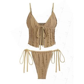 Seamoly Shruffled Trim Sended Side Side Tanga Set