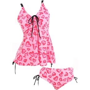 Haikyuu Women Heart Leopard Tankini Pink Swimsuits اثنين