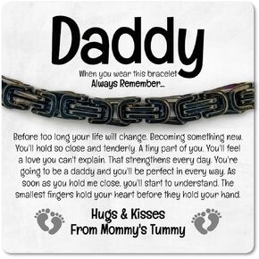 Love You This Much Daddy to Be Steel Bracelet with Card, Gift for Expecting Dad from Bump, Sentimental Dad to Be Father's Day Present