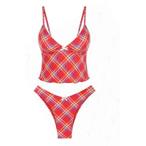 seamoly Lace Jacquard Bowknot Decor Ruffles Tankini Set