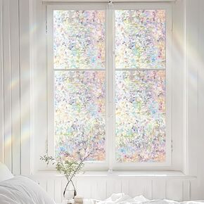 Rainbow Window Privacy Film Cling - 3D Decorative Window Stickers,Window Film for Glass Covering,Static Stained Glass Vinyl Decal for Room Heat Decor 17.5 x 141.7 Inches