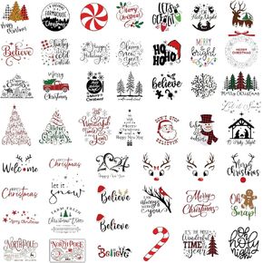 50 Pcs Christmas Stickers for Crafts Christmas Vinyl Sticker Waterproof Christmas Stickers for Decorating Christmas Ornament Xmas Ball Wood Cups Glass Water Bottles and Decoration