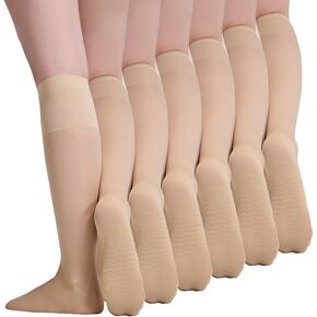 Yilanmy 6 Pairs Knee High Stockings for Women, Sheer Nylon Calf Socks with Reinforced Toes