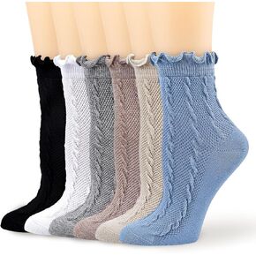 Mcool Mary Womens Thin Socks Breathable Mesh Ruffle Casual Cotton Frilly Cute Knit Lettuce Ankle Socks 6 Pack