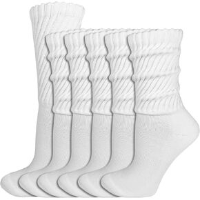 6 Pair Cotton Crew Slouch Socks Womens Scrunch Ribbed Soft Retro Boot Calf Sock
