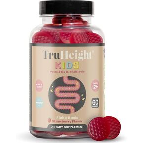 TruHeight Kids Prebiotic & Probiotic Gummies Ages 2+ (Strawberry Flavor) Toddlers & Kids All Natural Supplement for Digestive Health, Gut & Constipation Relief - Endorsed by Pediatricians Vitamins