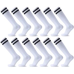 6 Pairs Pack Kid Youth Soccer Socks Striped Knee High Tube Socks Football Runing Athletic Socks For Boys And Girls