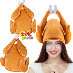 2PCS Thanksgiving Roasted Turkey Hat for Adults, Women, Men - Turkey Trot Hat, Chicken Hats, Costume for Christmas and Thanksgiving Running