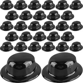 30 Pcs Plastic Bowler Hats Bulk 1920s Party Hat Black Bowler Derby Hat for Men Women Kids Halloween Cosplay Dress up Costumes Party