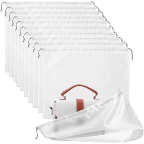 10 Pcs Dust Bags for Purses and Handbags, Silky Satin Dust Cover Dustproof Drawstring Bag White Travel Storage Pouch for Handbag Purse Shoes Boots 19.6 × 15.7 Inch