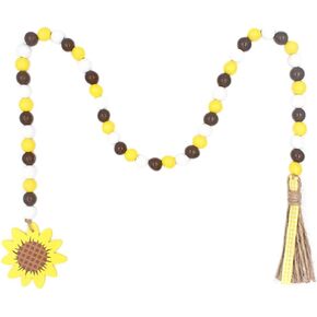 NOLITOY Bee Day Wooden Beads String with Tassels, Rustic Farmhouse Decor, Sunflower Design for Home Wall Backdrop, Party Decorations(40 Inch)